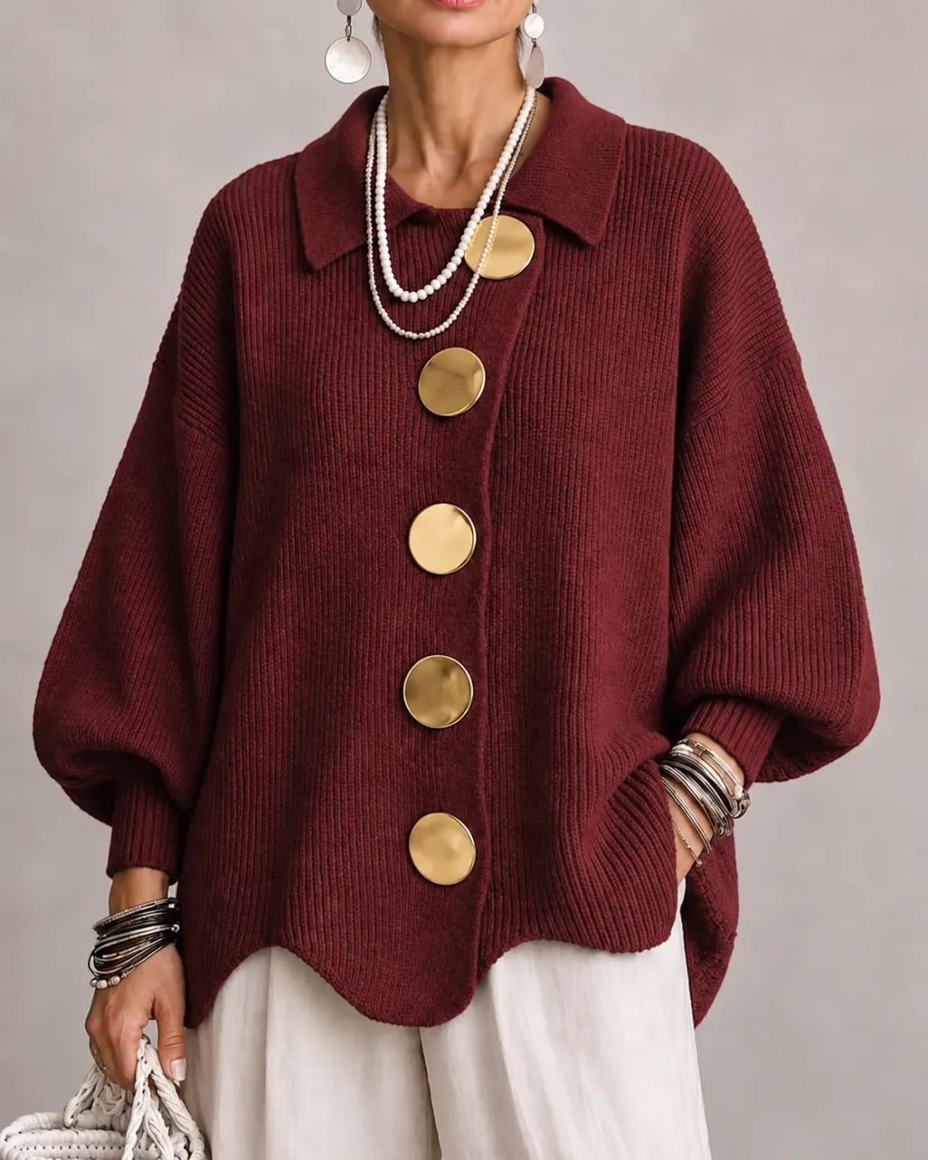 Kayda - Oversized Collared Button Cardigan