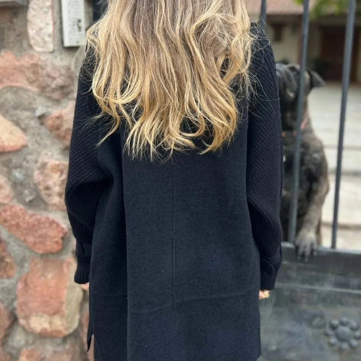 Linda | Double-breasted knit-sleeve long coat