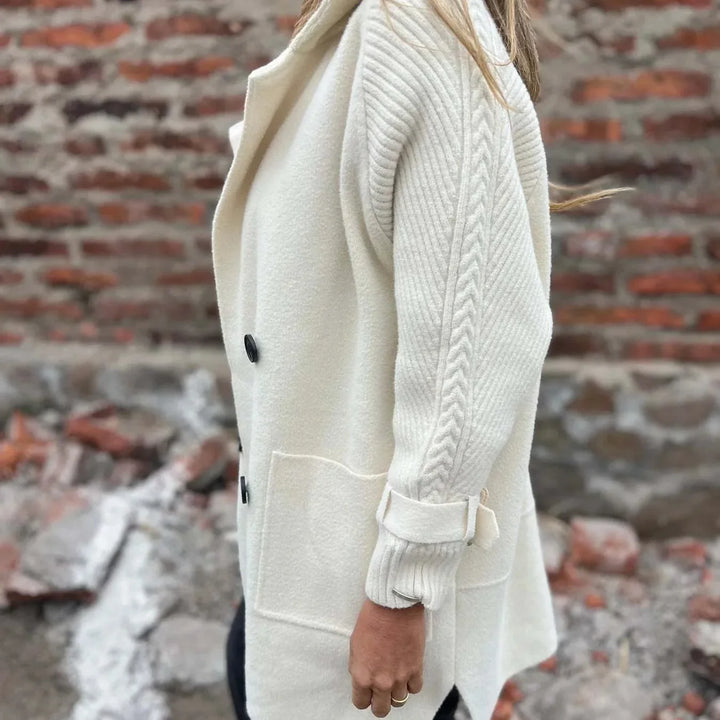 Linda | Double-breasted knit-sleeve long coat