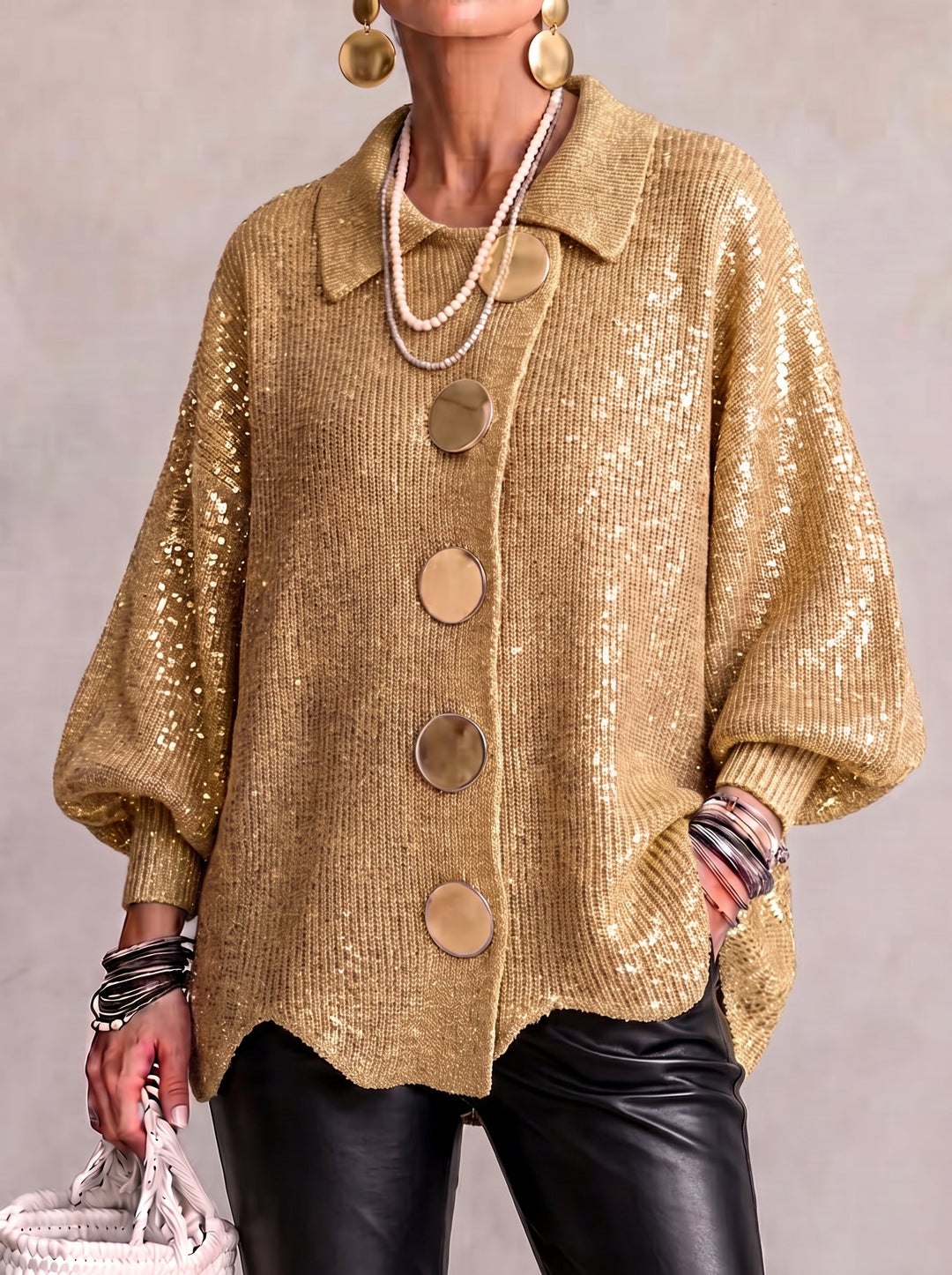 Kayda - Oversized Collared Button Cardigan
