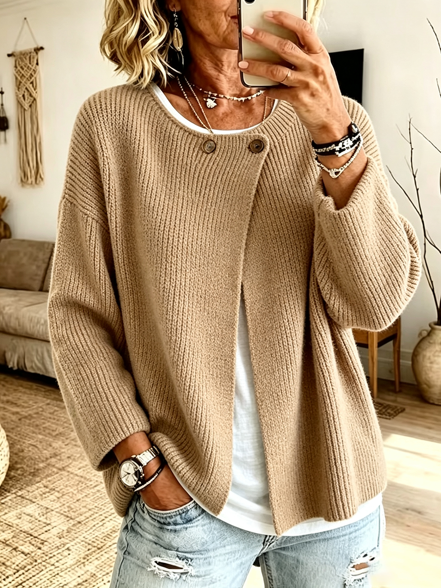 Emily | Cozy Ribbed Asymmetrical Knit Cardigan