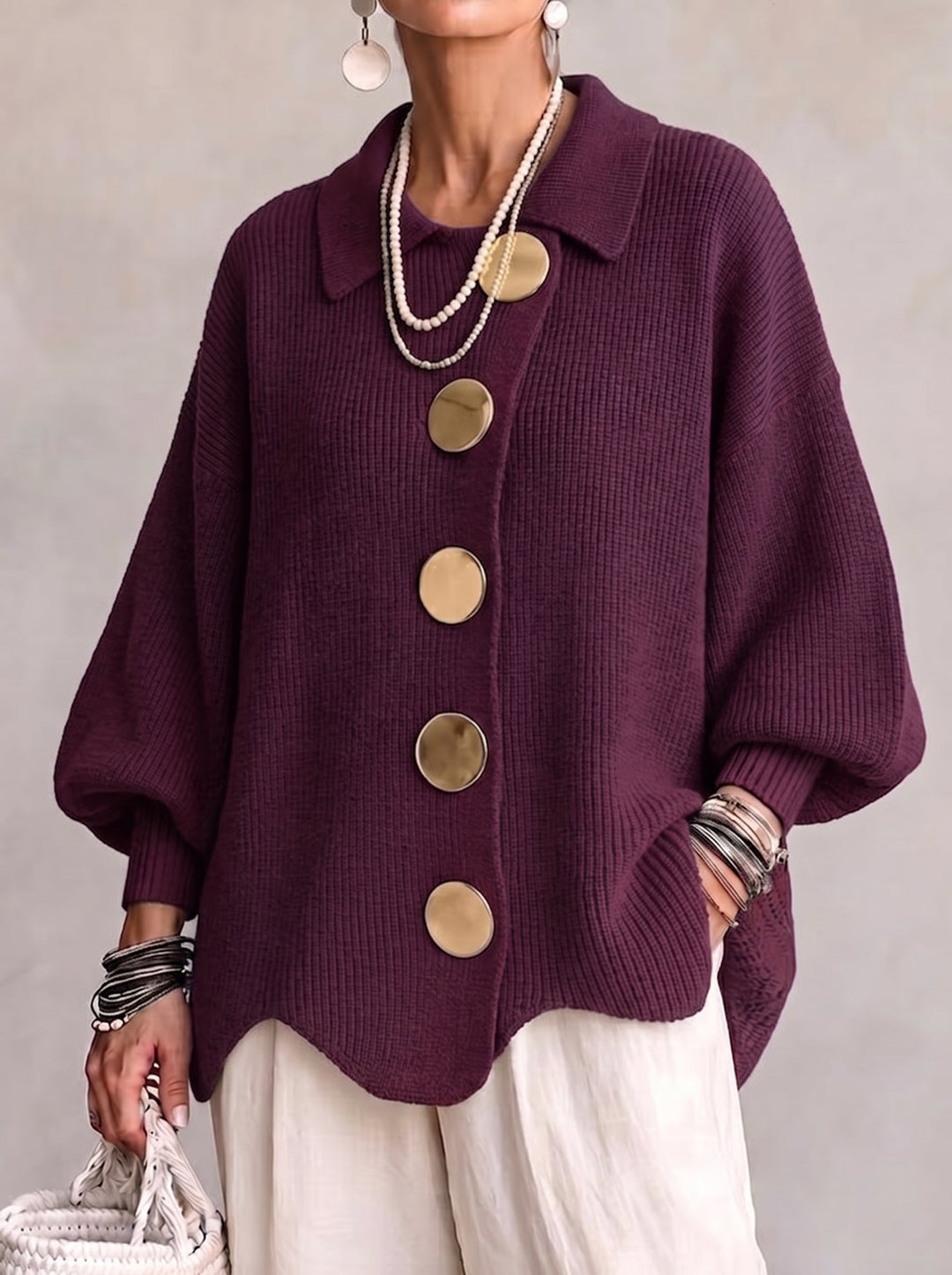Kayda - Oversized Collared Button Cardigan