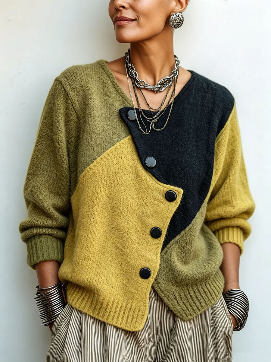 Ciara - Asymmetric Colour-Block Knit Sweater