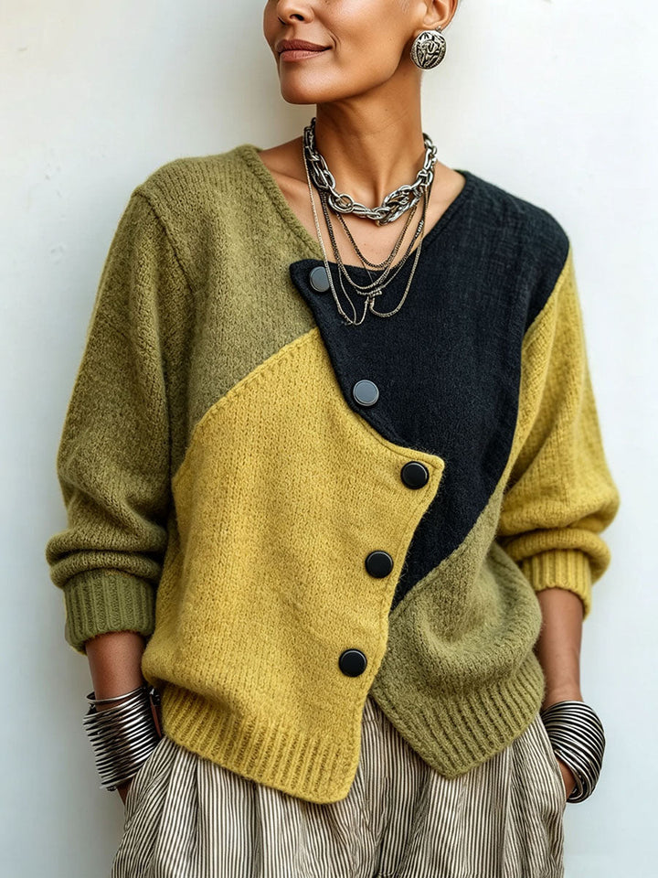 Ciara - Asymmetric Colour-Block Knit Sweater
