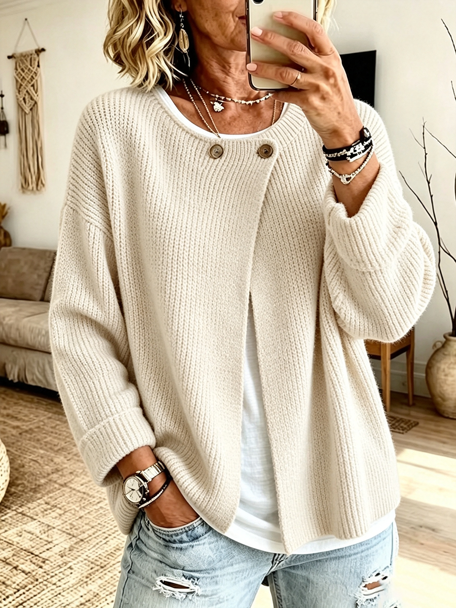 Emily | Cozy Ribbed Asymmetrical Knit Cardigan