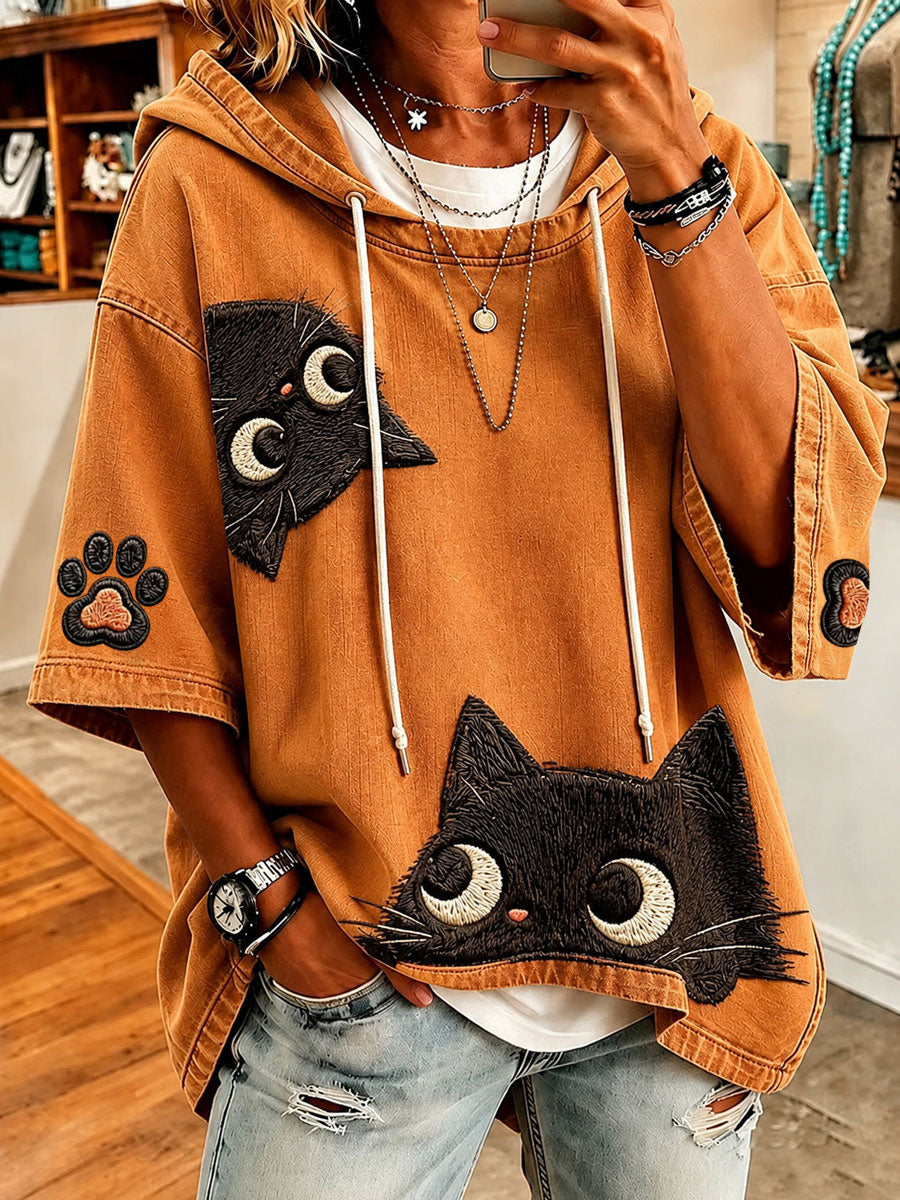 Lola | Playful Cat-Print Oversized Hoodie